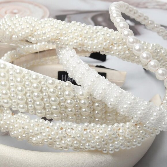 5PK White Pearl Headbands for Women Girls Dainty Bling Faux Pearls Hair Accessor main image 4